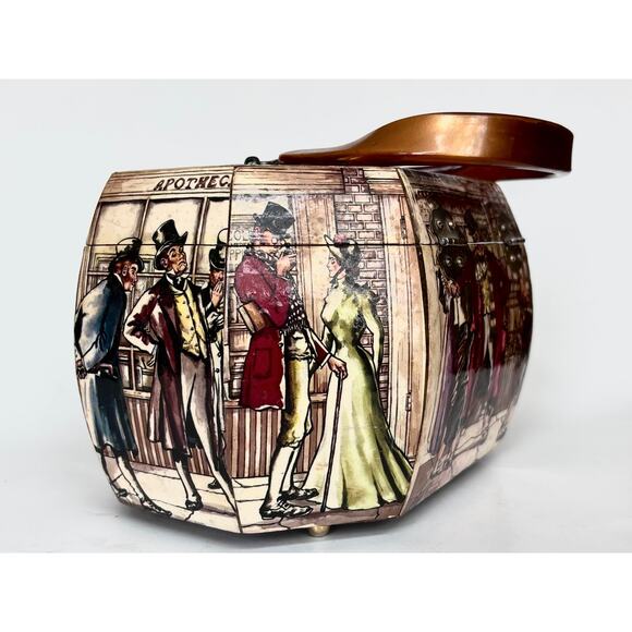 Vintage Box w Handle Decoupage Storage Trinket Catchall Book Academia Library - Picture 4 of 12